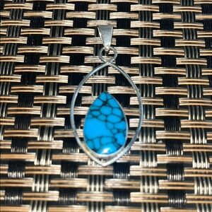 Blue and Silver Teardrop Necklace with Elegant Design Marked Mexico